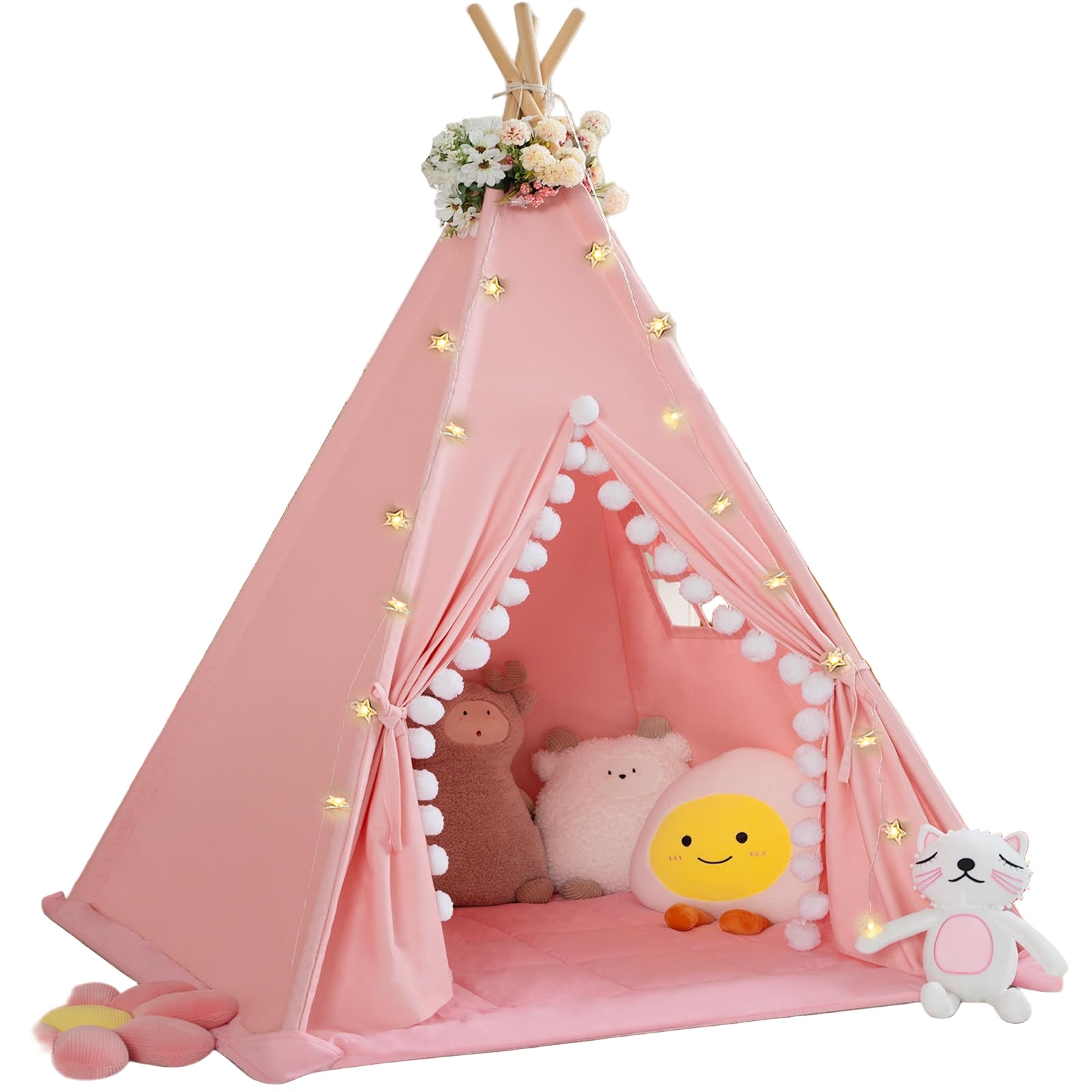 Teepee Tent for Kids with Padded Mat Cotton Canvas Kids Tent