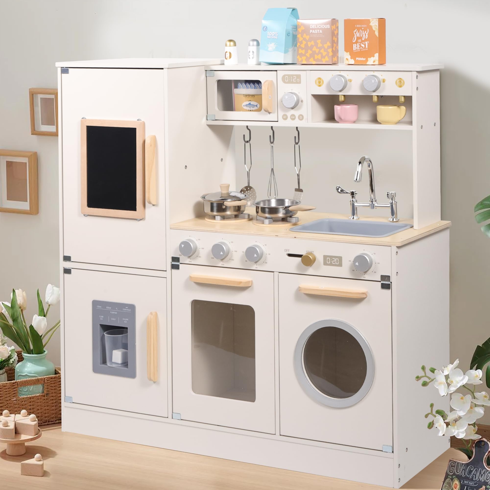 Wooden Kitchen Playset for Kids Toddler, Pretend Play Kitchen Set Toy