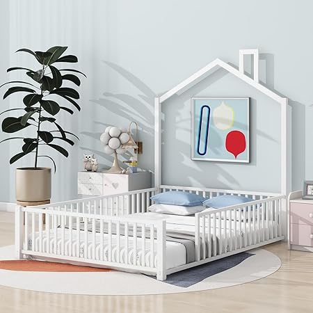 Kids Floor Bed Frame Twin Size, Metal House Platform Daybed