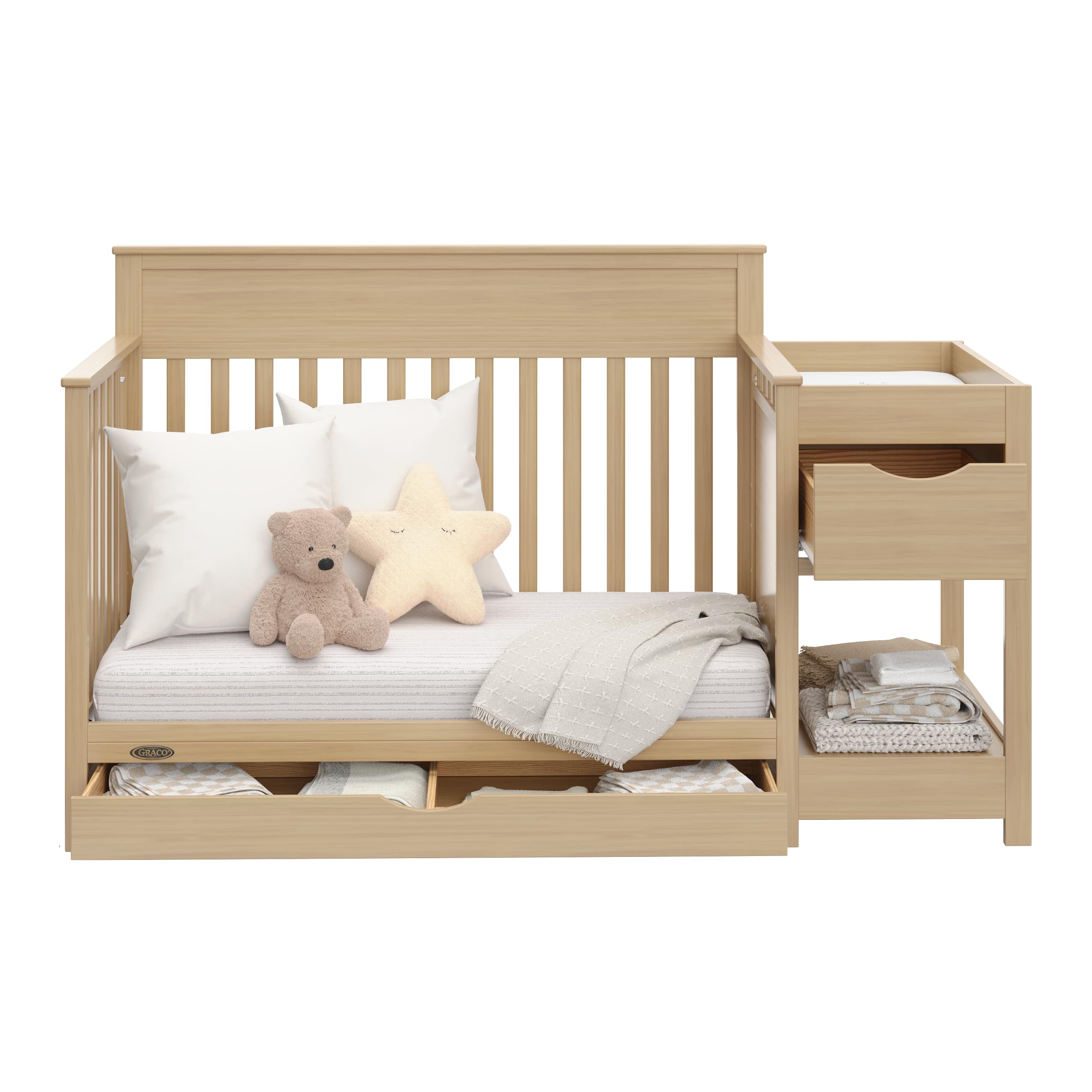 5-in-1 Convertible Crib with Changing Table and Drawer