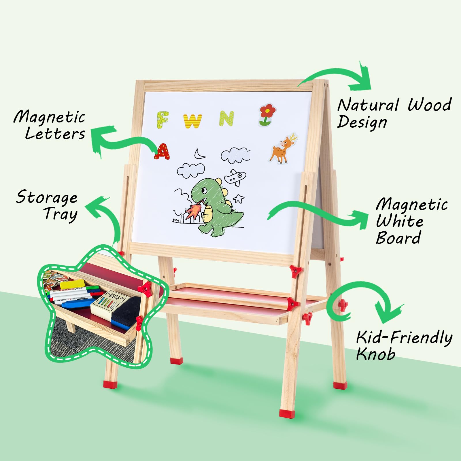 Double-Sided Kids Art Easel with Adjustable Height