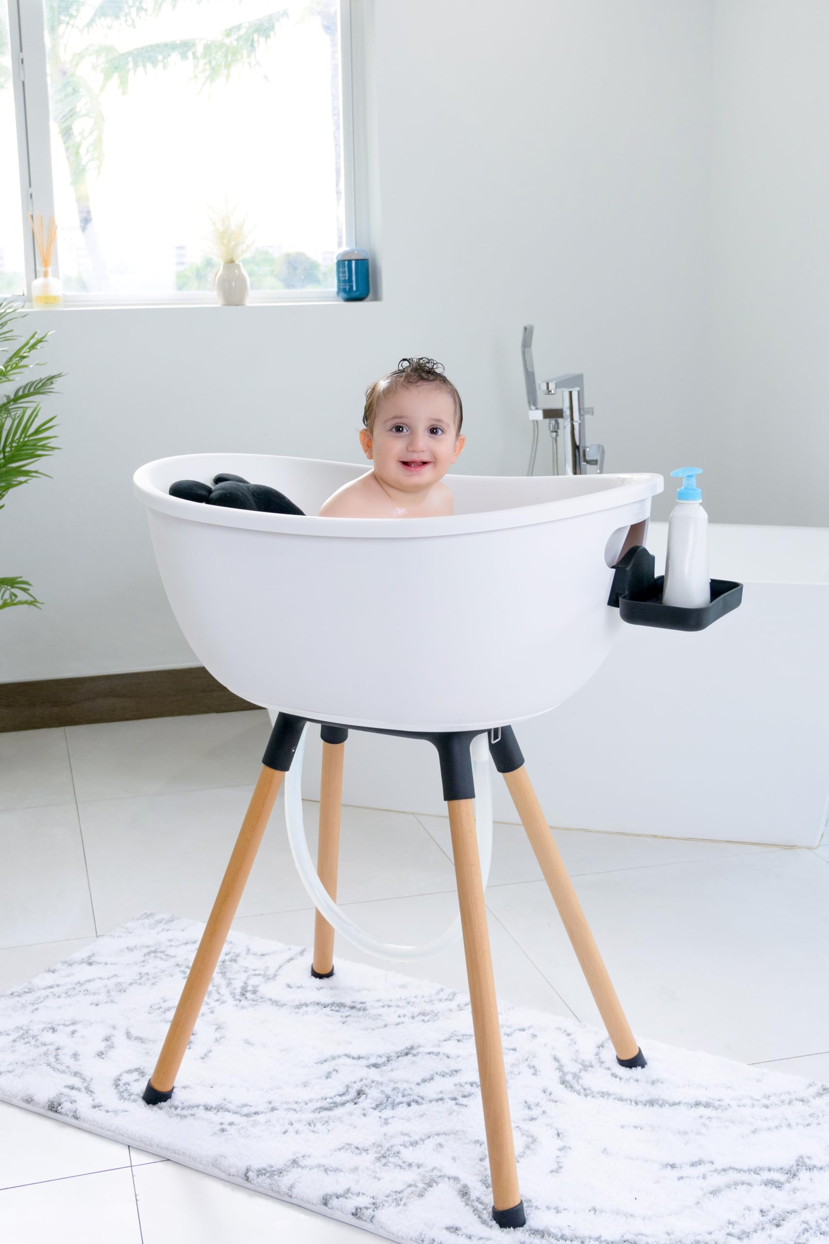 Luxury Standing Baby Bathtub, 3-Stage Convertible with Wooden