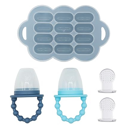 Baby Food Feeder Set - 2 Silicone Feeders & Reusable Freezer Tray