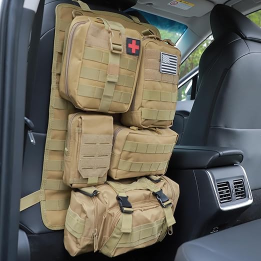 Tactical Car Seat Back Organizer Hanger Bag with 5 Detachable Molle Pouch