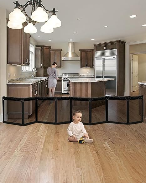 Wide Baby Gate Playpen with Heat-Resistant Mesh,3 Panel Foldable Baby Fence