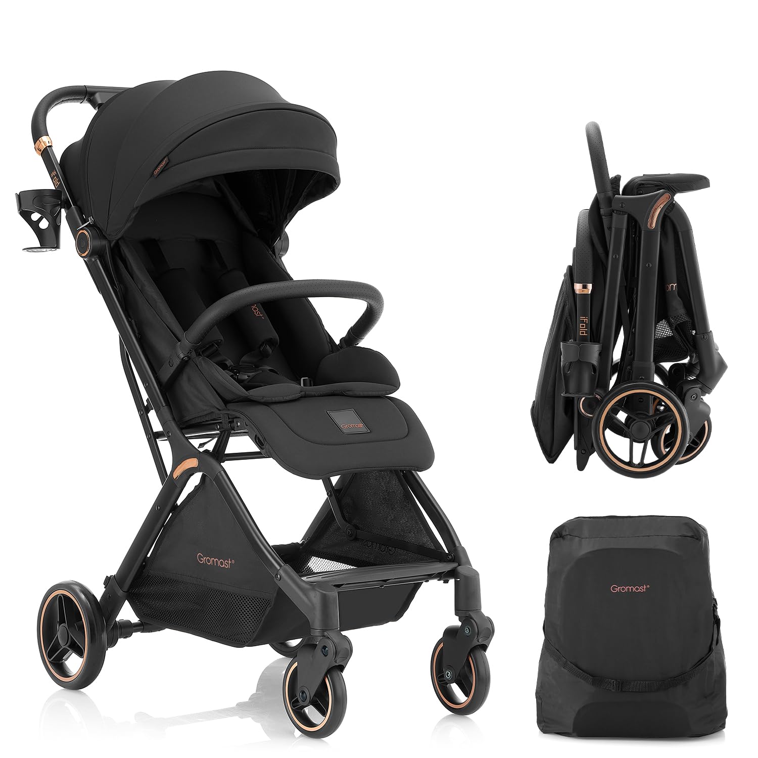 Gravity Folding Baby Stroller - Portable Travel Toddler Stroller w/Adjustable Backrest