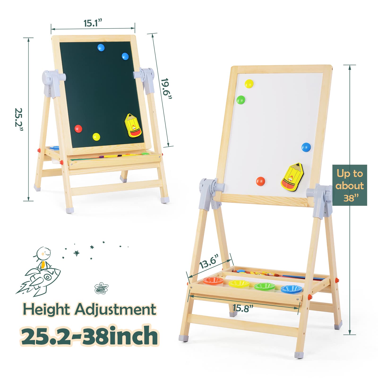 3-in-1 Adjustable Kids Art Easel with Chalkboard and Whiteboard