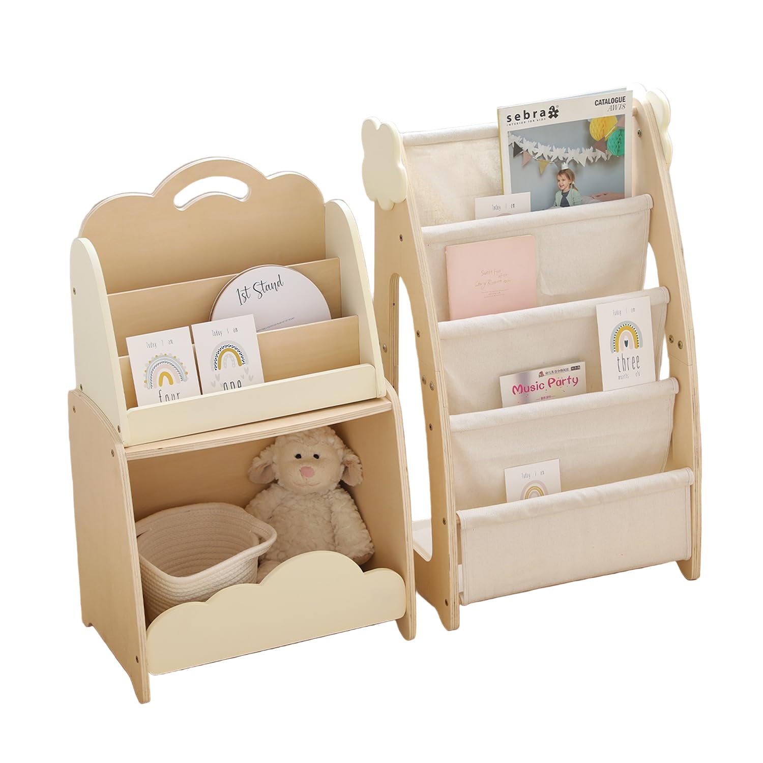 Kids Bookshelf with Storage, 3-Piece Modular Wooden Bookcase
