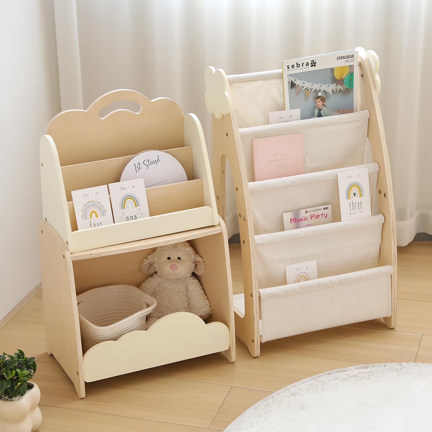 Kids Modular Wooden Bookshelf with Storage Bins