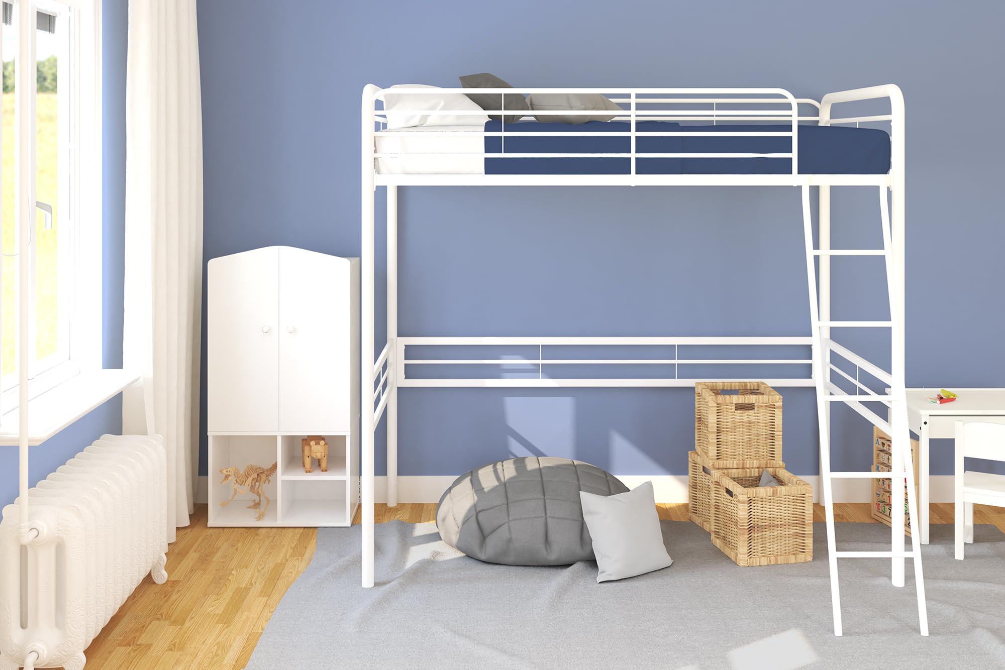 Tommy Twin Metal Loft Bed, Off White