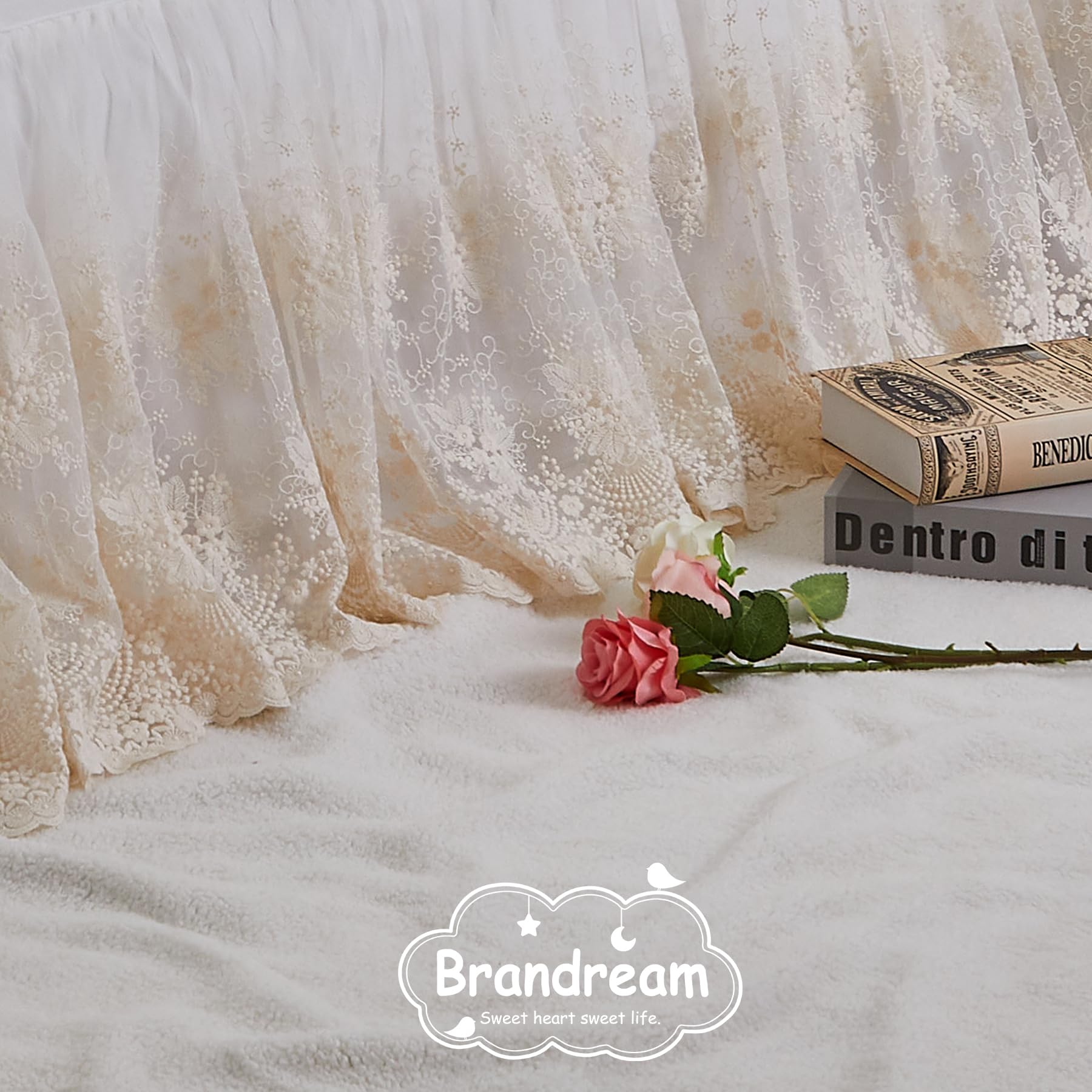 Brandream Boho Bohemian Girl Baby Nursery Lace Crib Bed Skirt Dust Ruffle - Solid Color Romantic Beige Cream Off White Farmhouse Chic 100% Cotton Ruffle Excellent Quality
