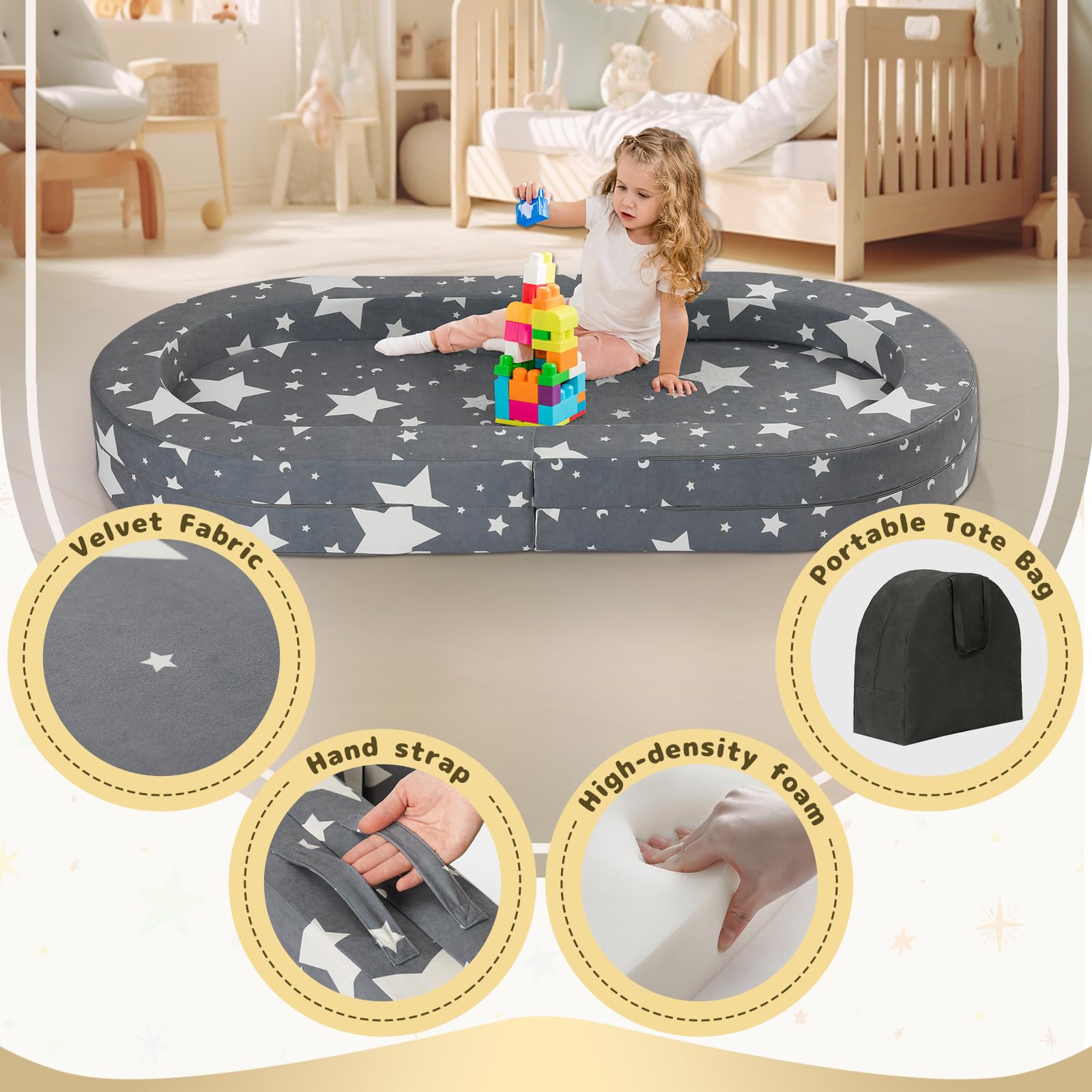 3-in-1 Portable Toddler Travel Bed with Washable Cover