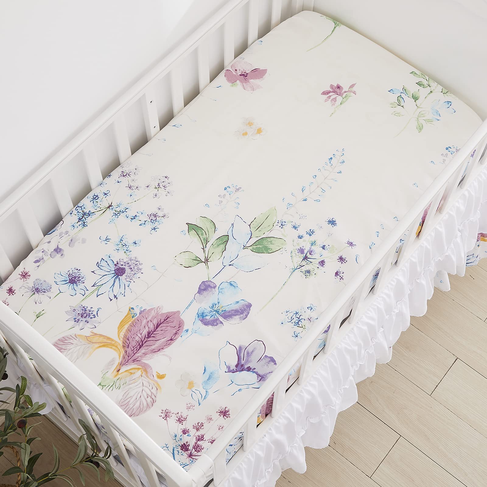 Floral Crib Bedding Set 3 Piece with Fitted Sheet and Skirt