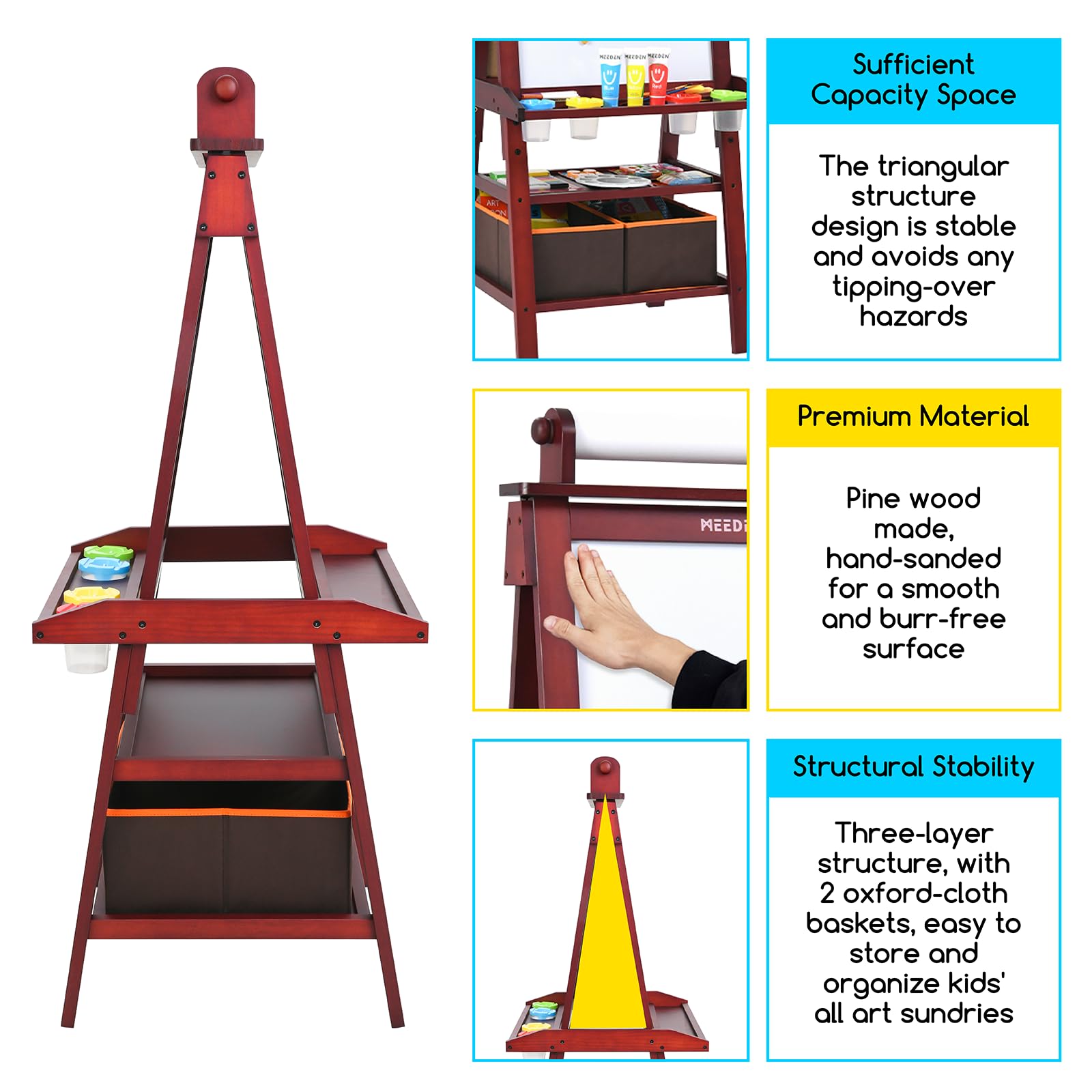 MEEDEN Art Easel for Kids: Double-Sided Wooden Kids Easel with Paper Roll for Boys Girls - All-in-One Kids Art Easel with Chalkboard & Magnetic Whiteboard or Aged 4-8, 8-12 Painting Drawing