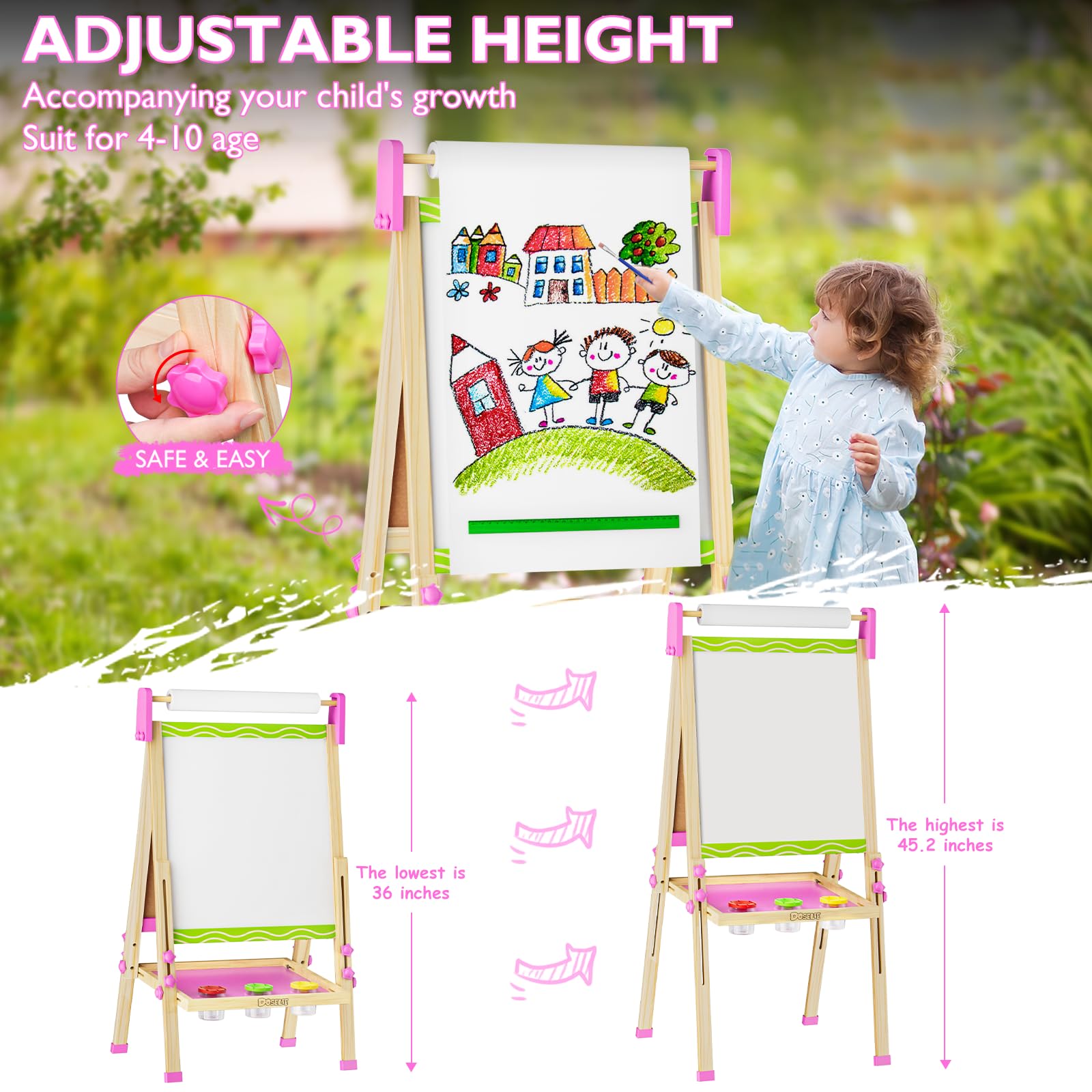 Adjustable Double-Sided Kids Art Easel with Paper Roll