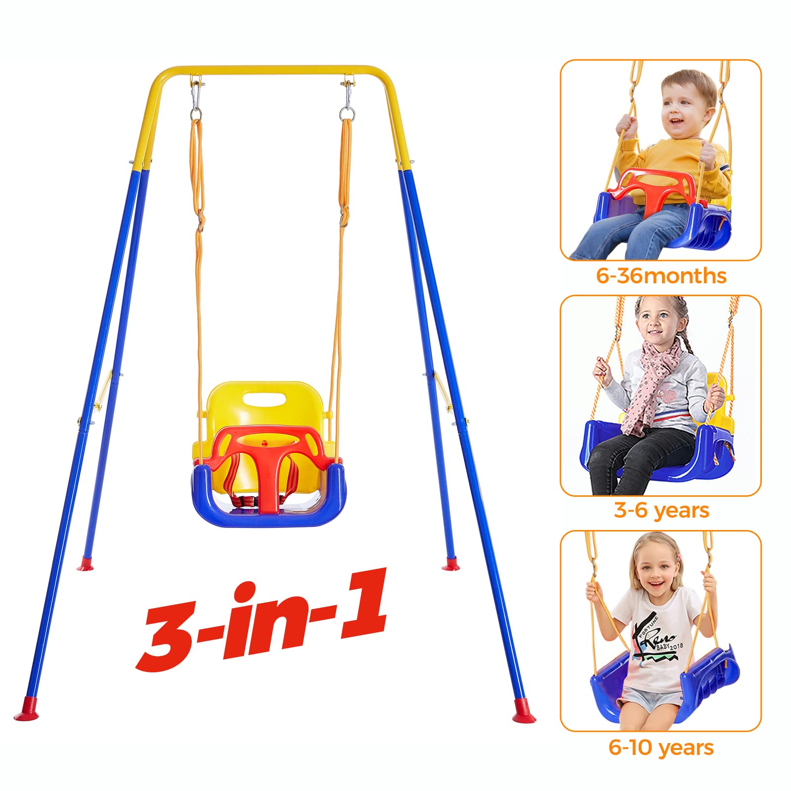 3-in-1 Toddler Swing Set with Foldable Metal Stand