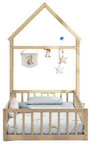 Twin House Floor Bed for Kids, Wood Montessori Bed Frame