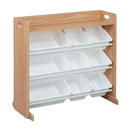 3-Tier Organizer with Shelf and 9 Bins, Toy Storage, Grey/White
