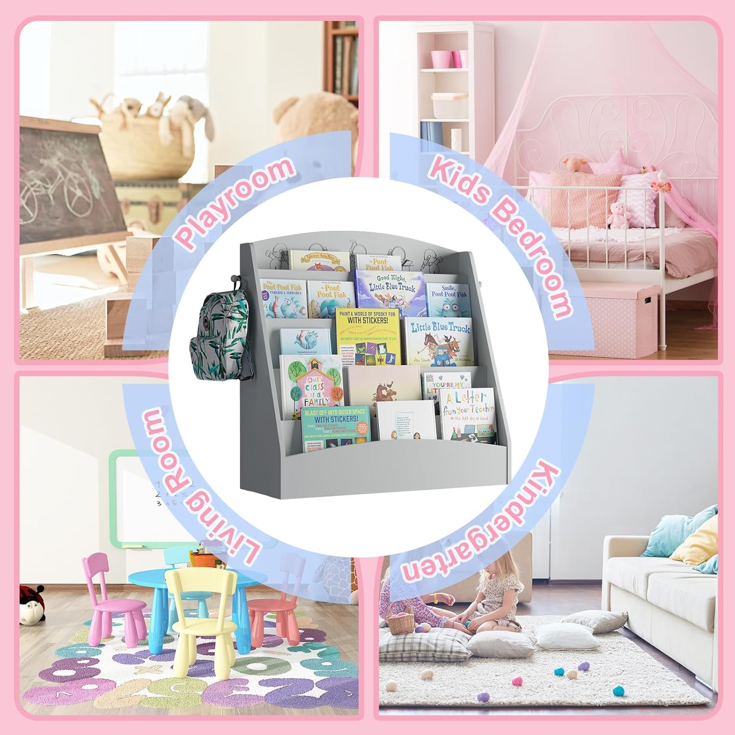 5-Tier Kids Bookshelf Montessori Toddler Book Rack