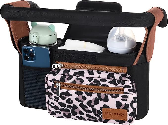 Universal Stroller Organizer with Insulated Cup Holder Detachable Phone Bag