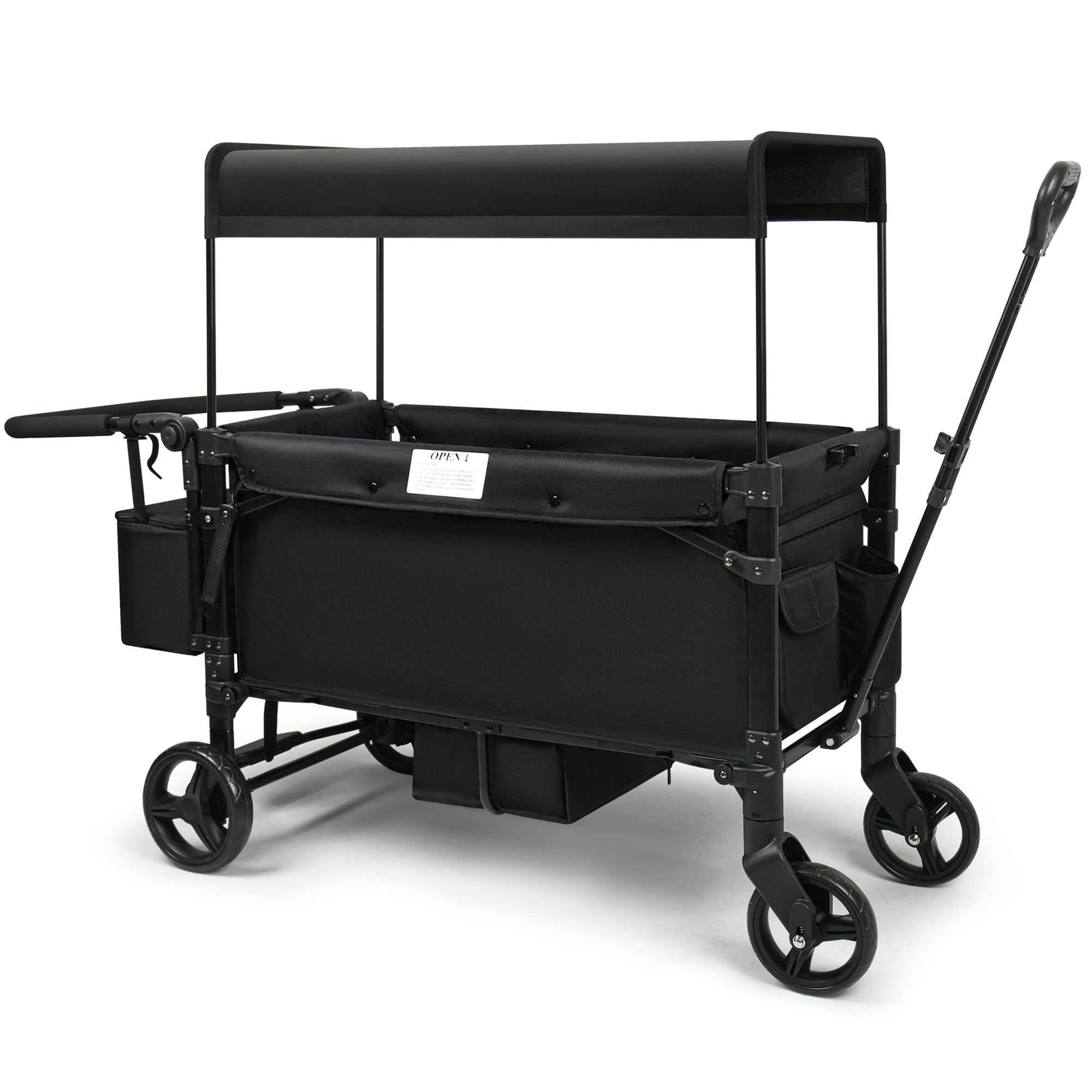 Stroller Wagon, 2 Seater Kids Wagon, Collapsible with 5-Point Harnesses, Zipper Door