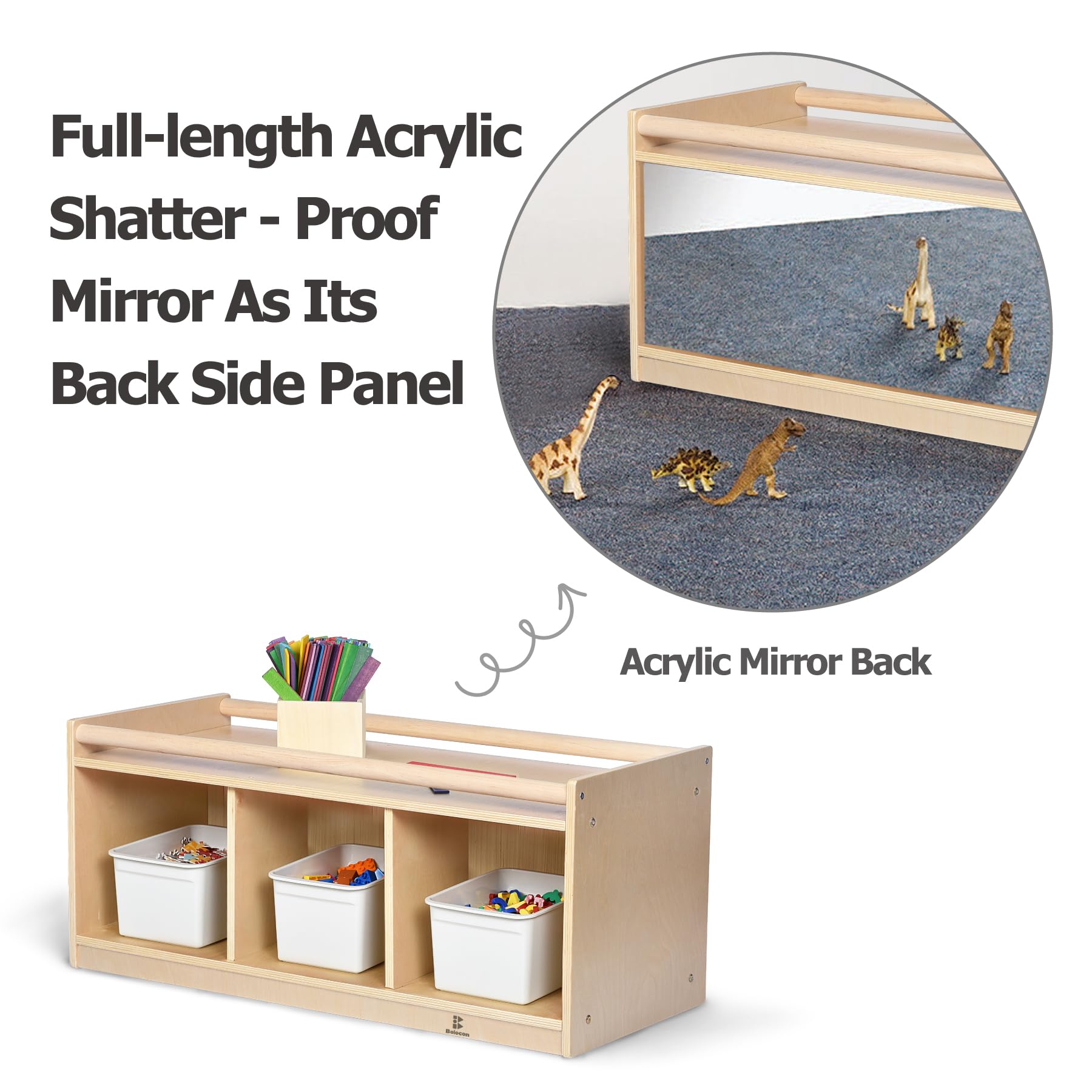 Toddler Toy Storage with Mirror Back and Pull Up Bar