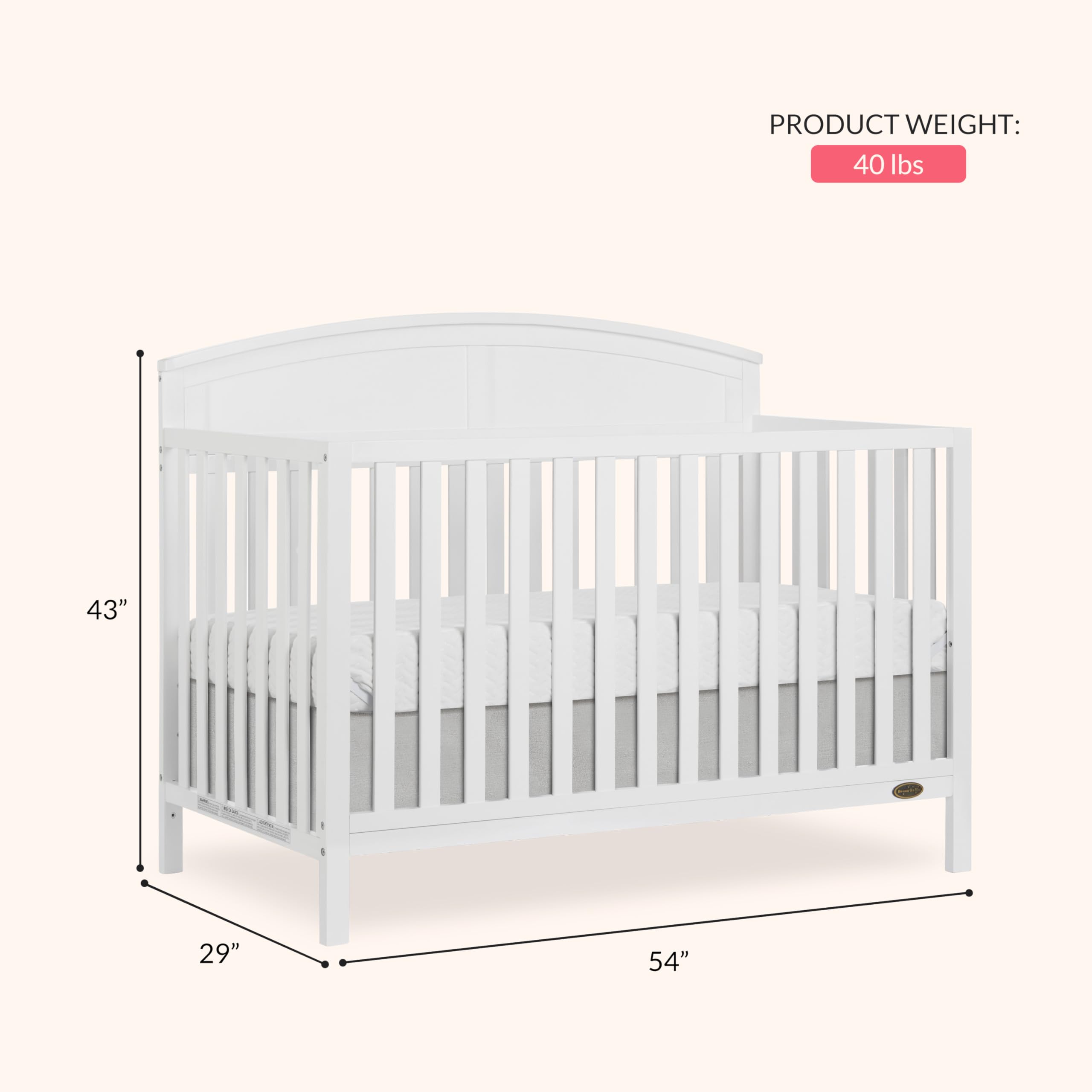 5-in-1 Convertible Baby Crib with Adjustable Mattress Heights