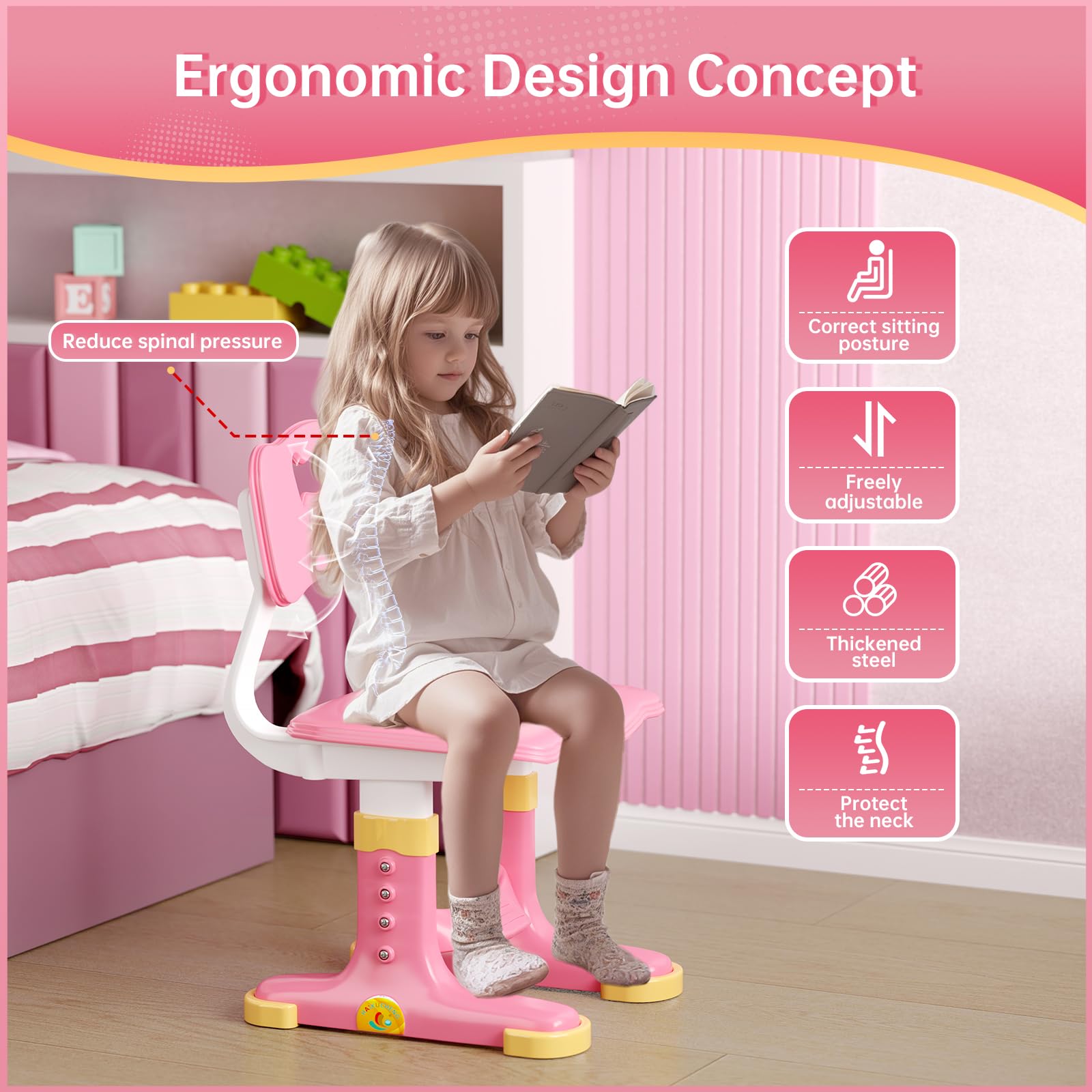Height Adjustable Kids Desk and Chair Set with Storage
