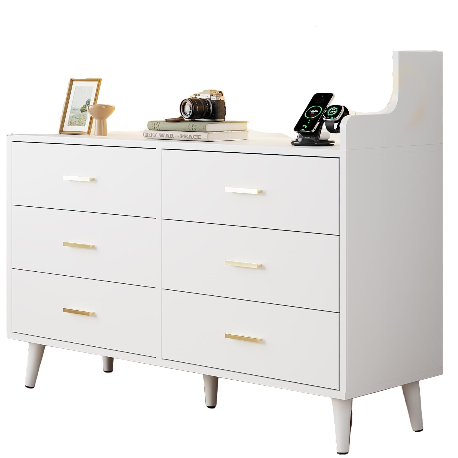 47.2" Wooden Dresser for Bedroom with Charging Station and LED