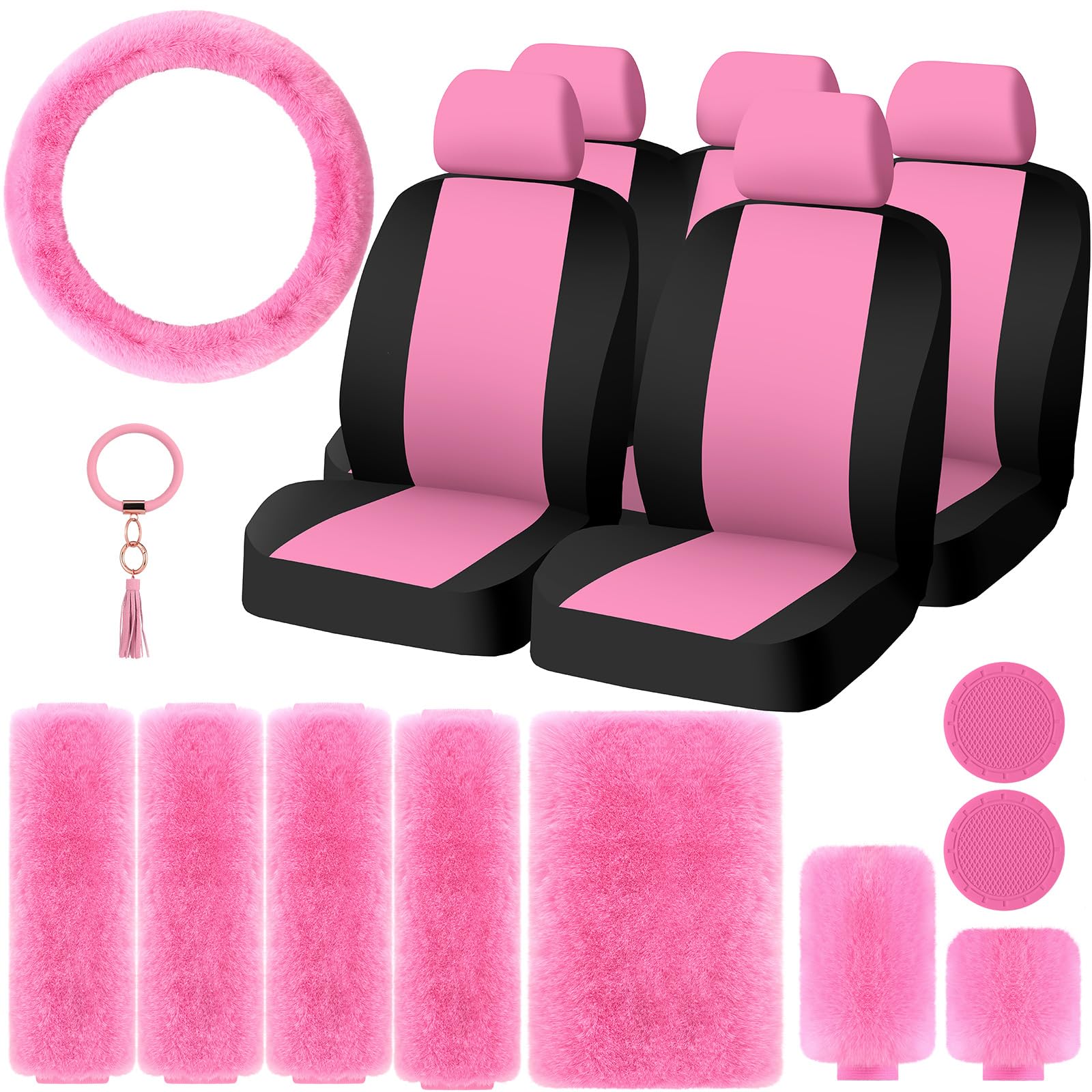 20 Pcs Car Seat Covers Full Set Car Accessories Includes Seat Protectors Fluffy