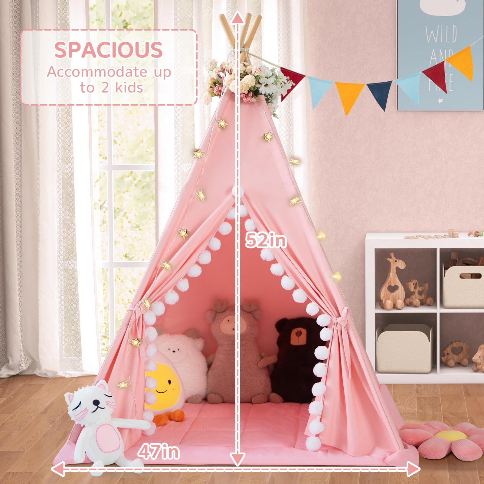 Kids Cotton Canvas Teepee Tent with Padded Mat