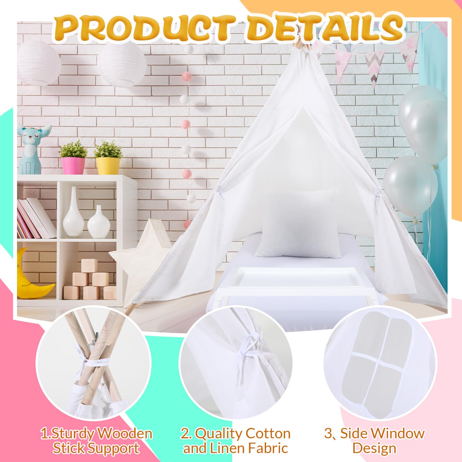 Kids Teepee Tent Party Set - 6 Pack with Inflatable Beds and Accessories