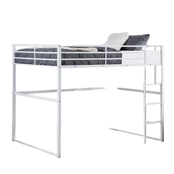 Twin Metal Loft Bed with Safety Guard Rails, Flat Ladder, Metal Slat
