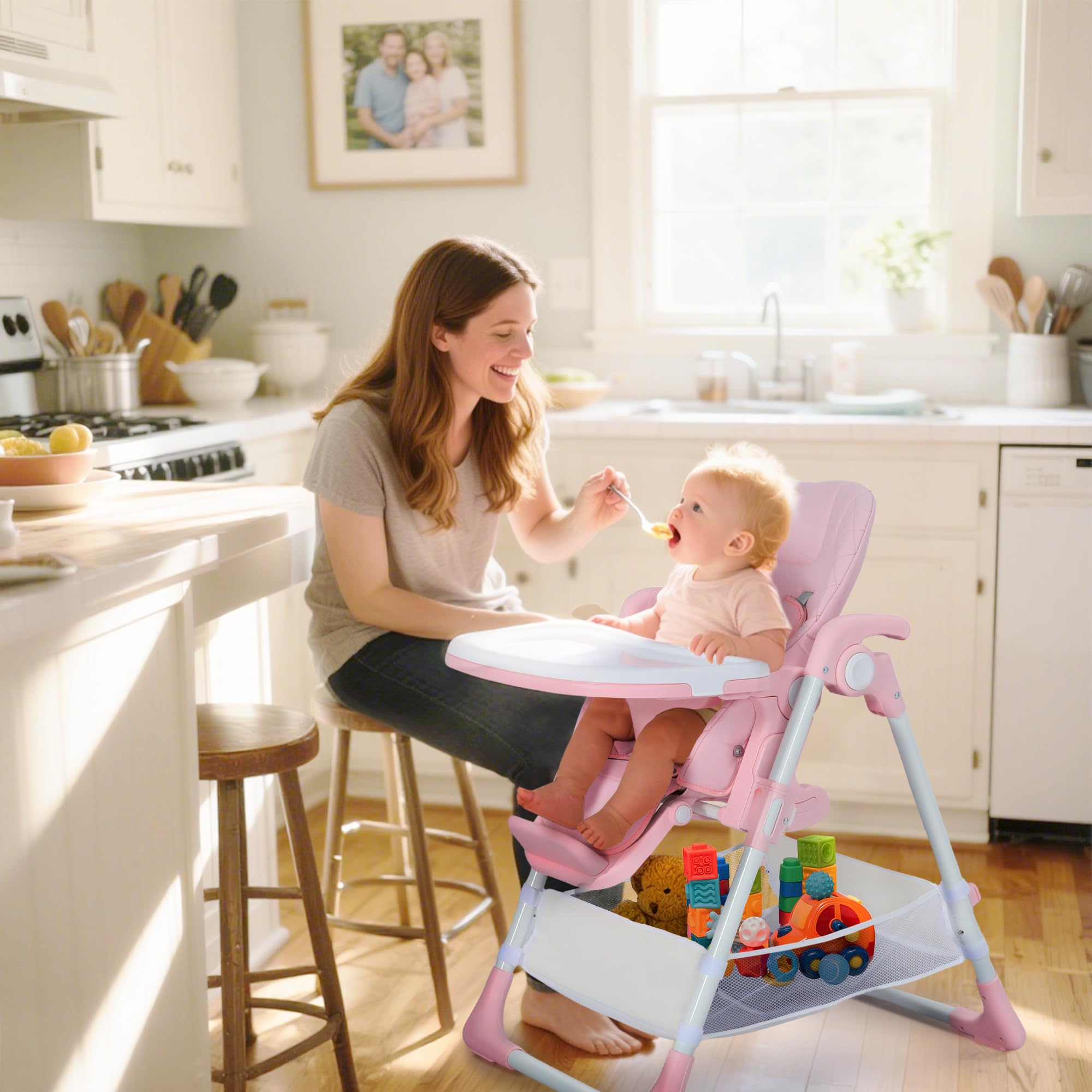3-in-1 Foldable Baby High Chair with Adjustable Height and Recline