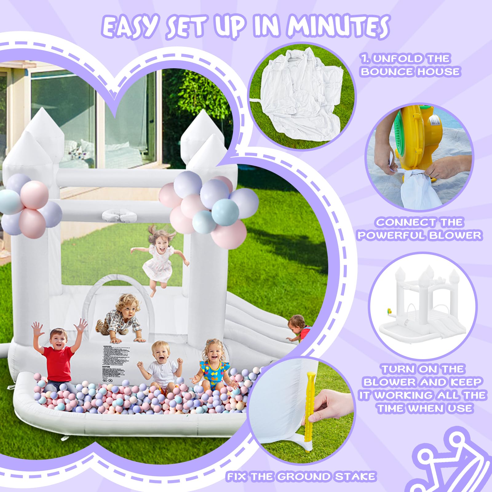 White Inflatable Bounce House with Double Slide and Ball Pit