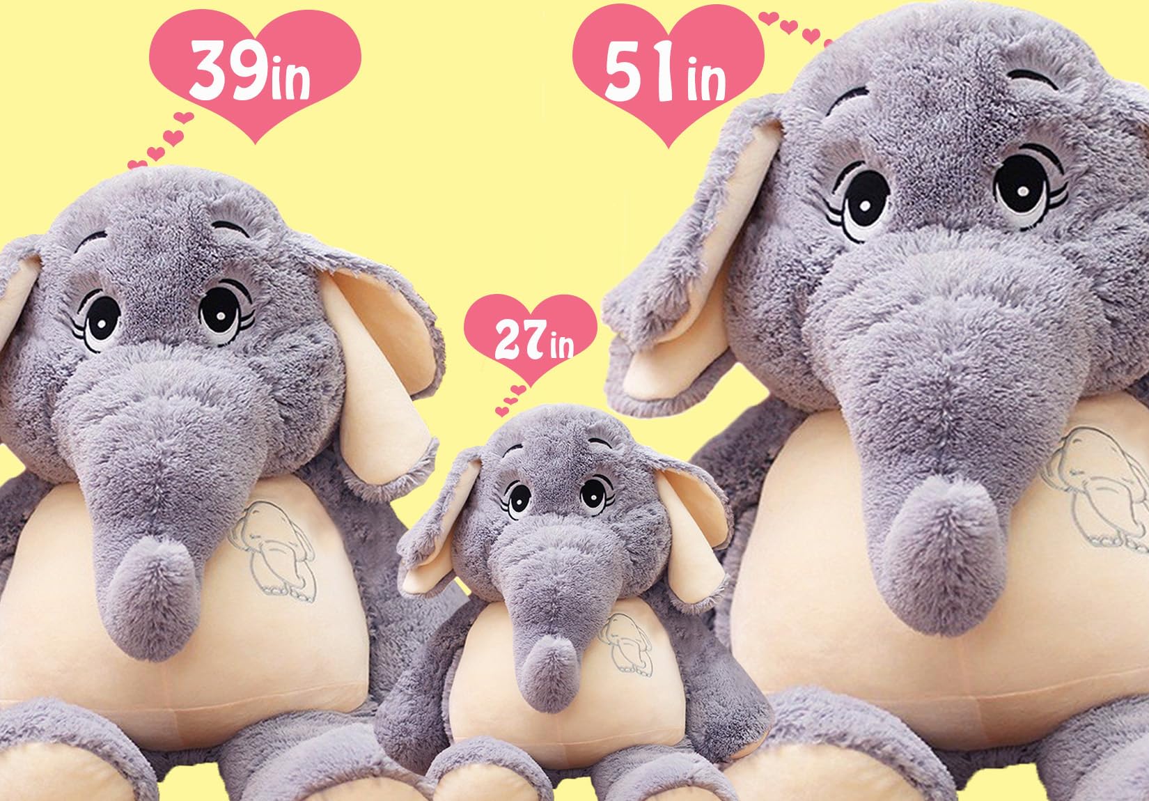 Elephant Stuffed Animal 39'', Large Plush Toy, Soft Huggable Cute Elephant Plush for Girls