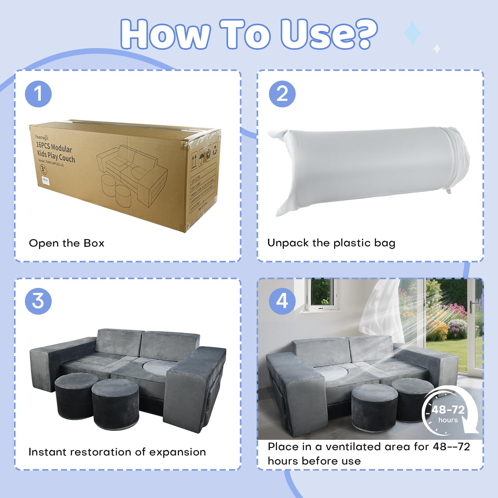 16-Piece Modular Kids Play Couch with Convertible Foam Shapes