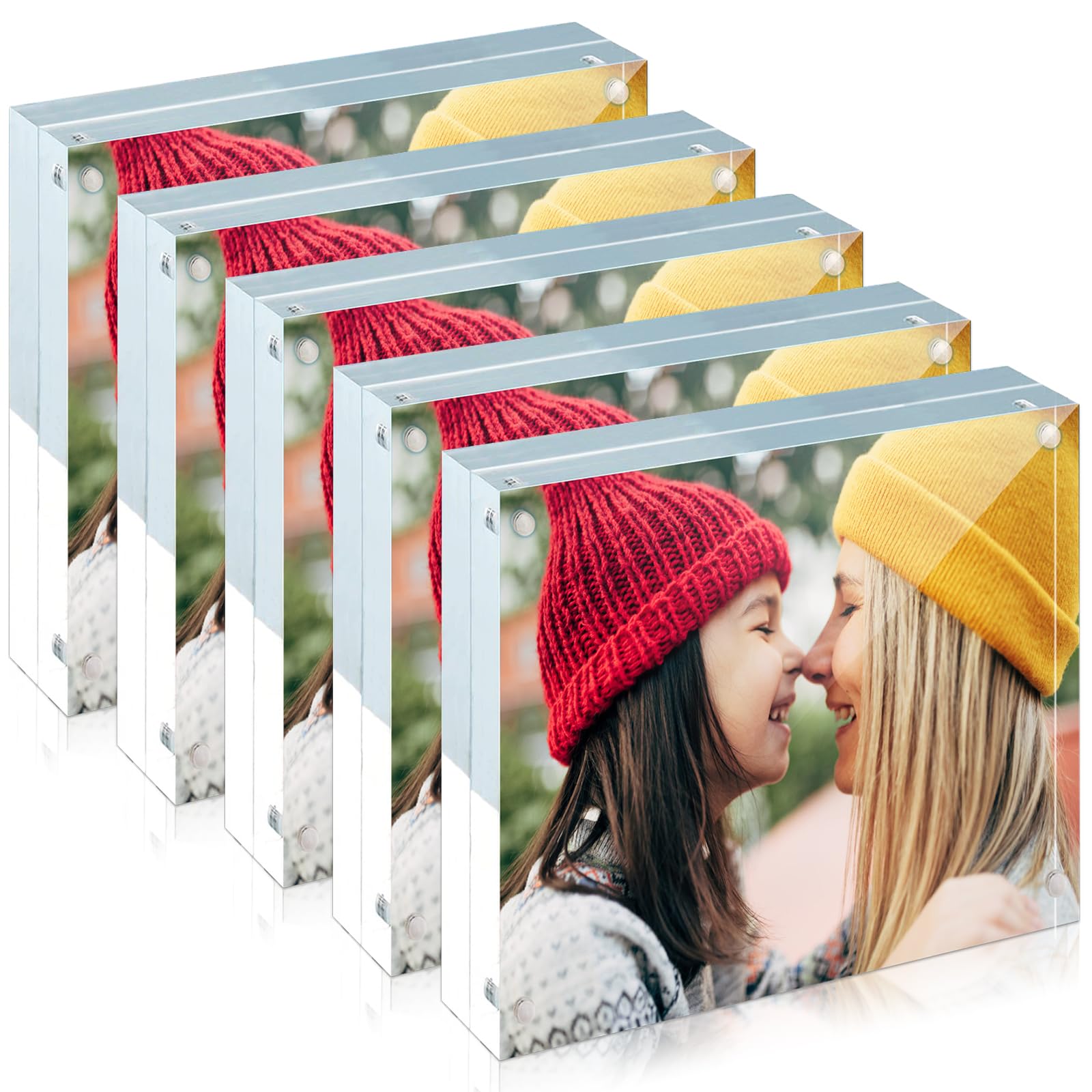 5 Pack Acrylic Frame 4x4, 20% Thicker, 20mm Thick Frameless Clear Picture Frame