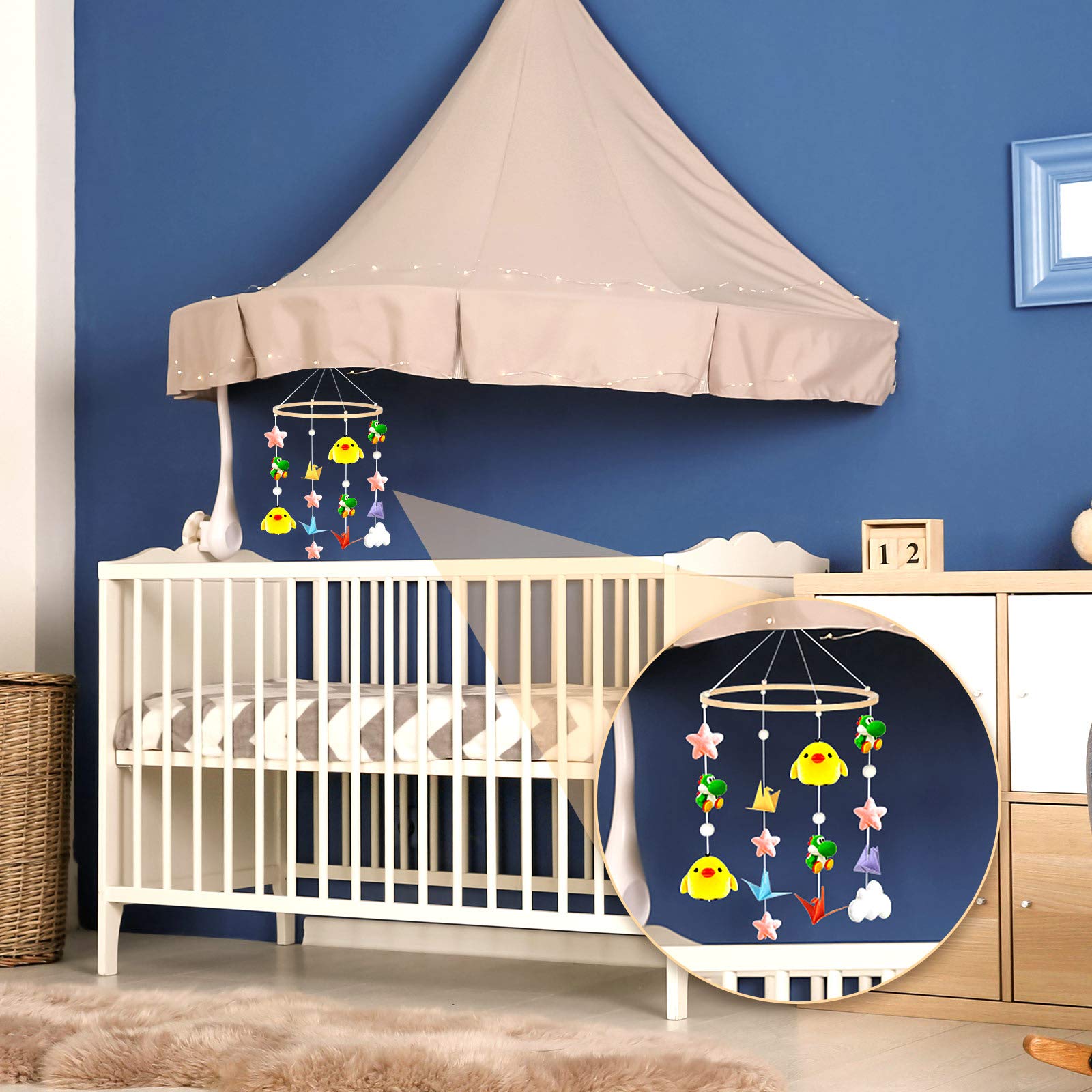 Baby Mobile DIY Kit - Nursery Wooden Frame Mobile Crib Bed Bell Ceiling Wind