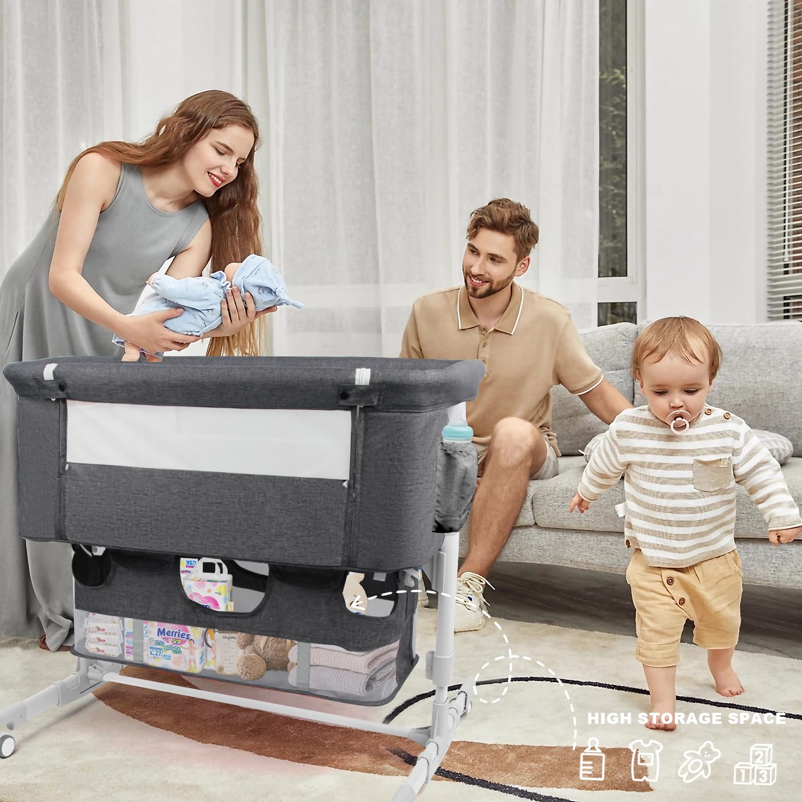 4-in-1 Convertible Bedside Bassinet with Mosquito Net