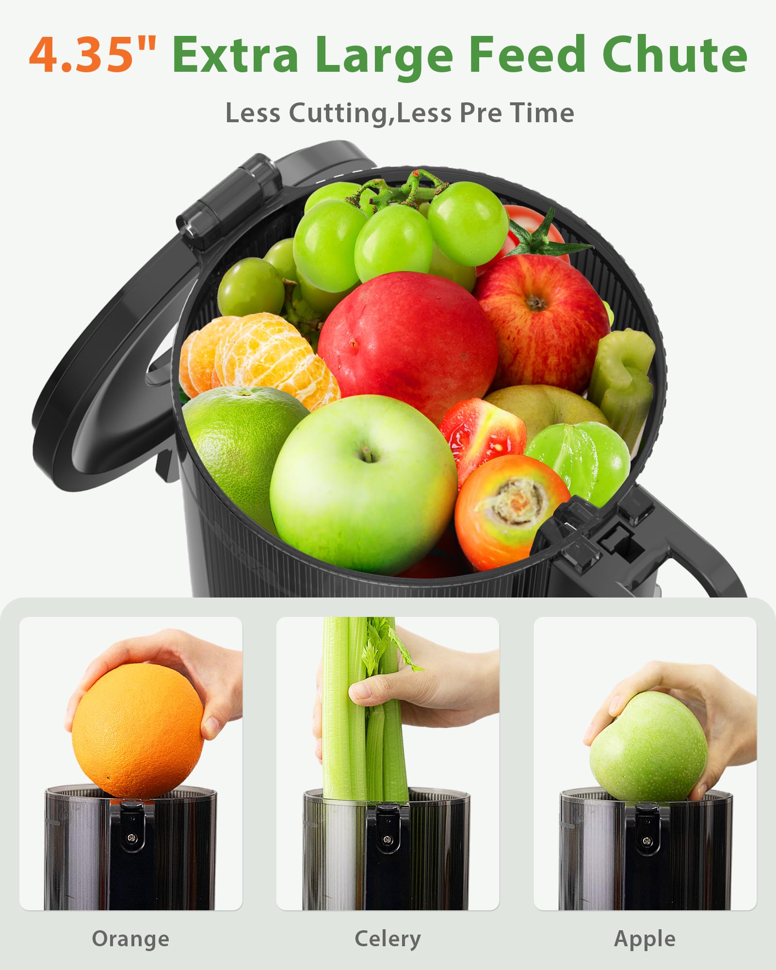 ECOSELF Juicer Machines with Wide Mouth & Large Feed Chute, Professional Cold Press Juicer For Whole Fruits & Vegetables, Self Feeding for Juice Extractor Machine, Easy to Clean, High Juice Yield