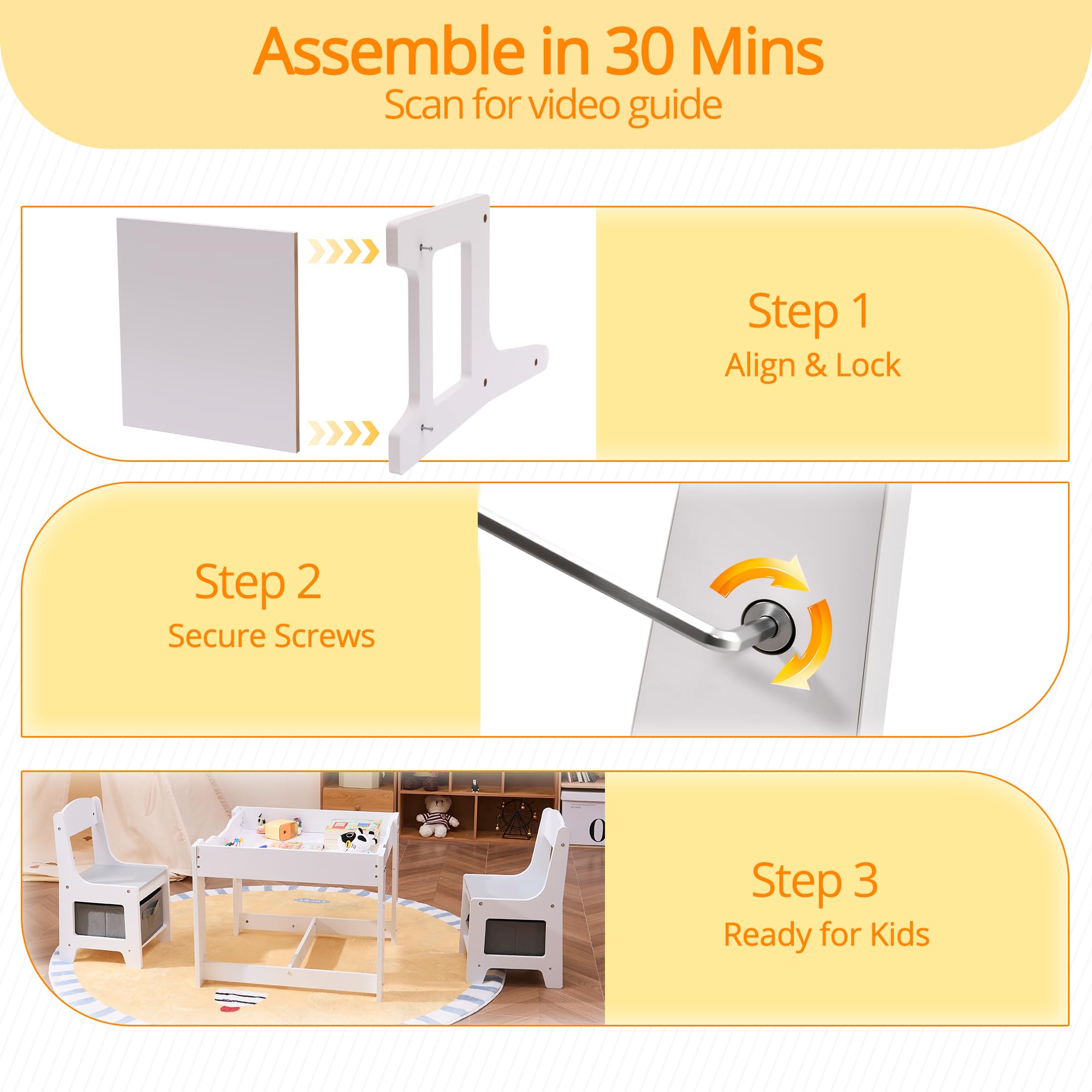 3-in-1 Kids Table and Chair Set with Storage