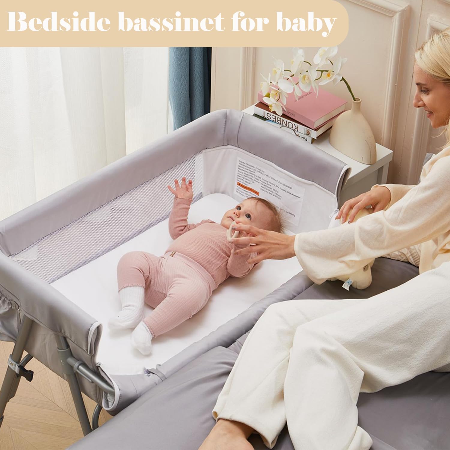 Adjustable Bedside Bassinet with Mosquito Net
