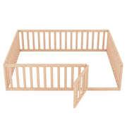 Queen Floor Bed with High Fence and Door, Wood Montessori