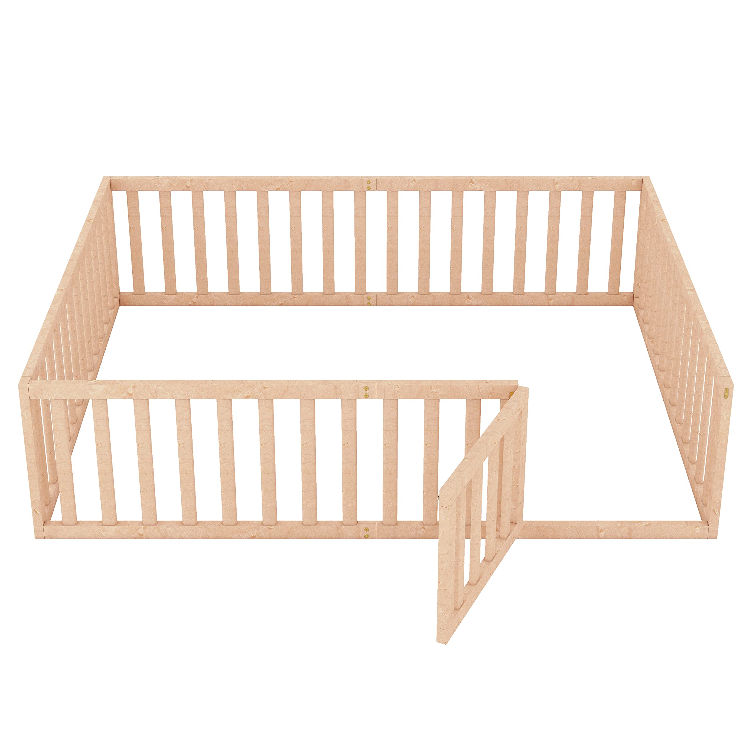 Queen Floor Bed with High Fence and Door, Wood Montessori