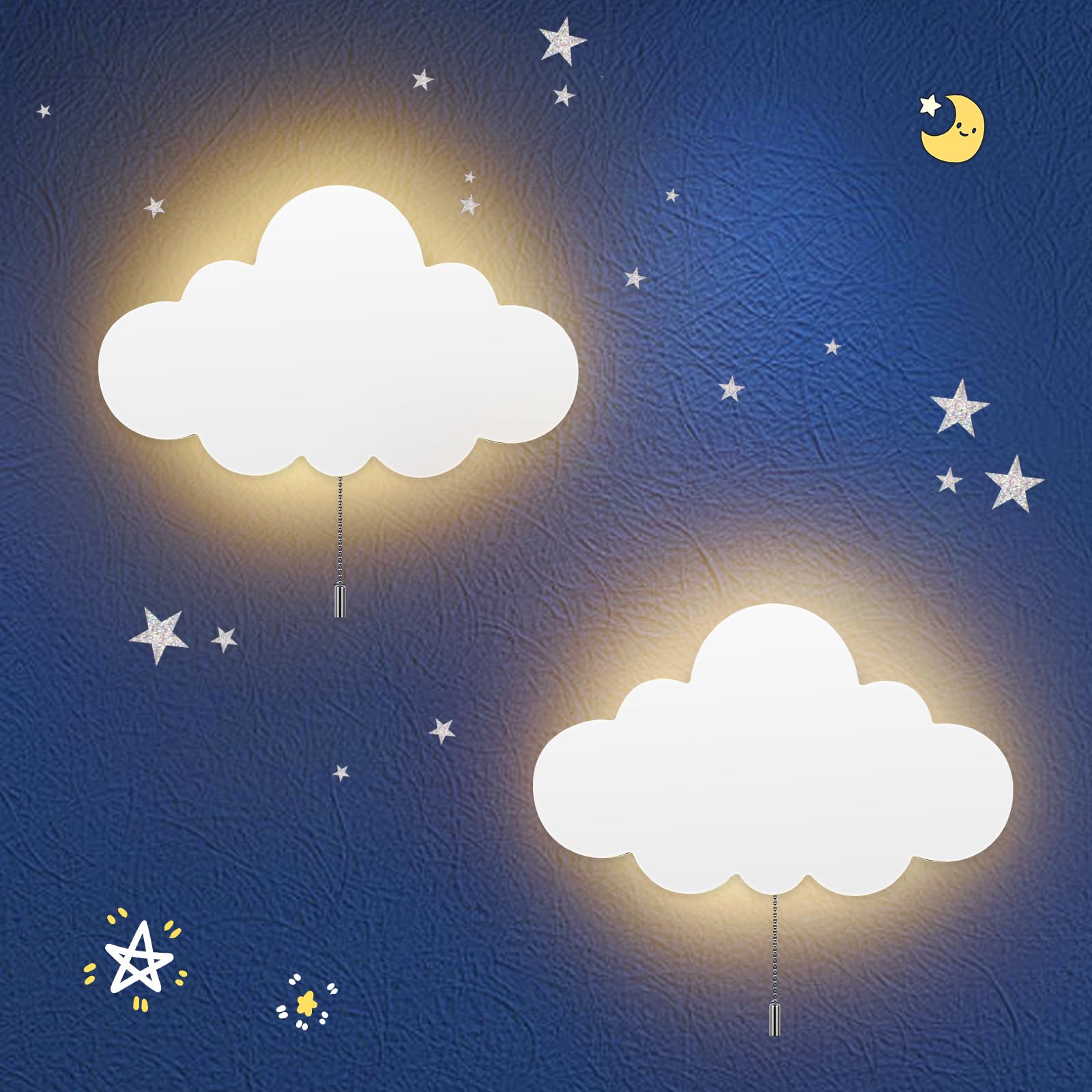 2 Pack Cloud Light - Battery-Powered Wall Lamp for Nursery