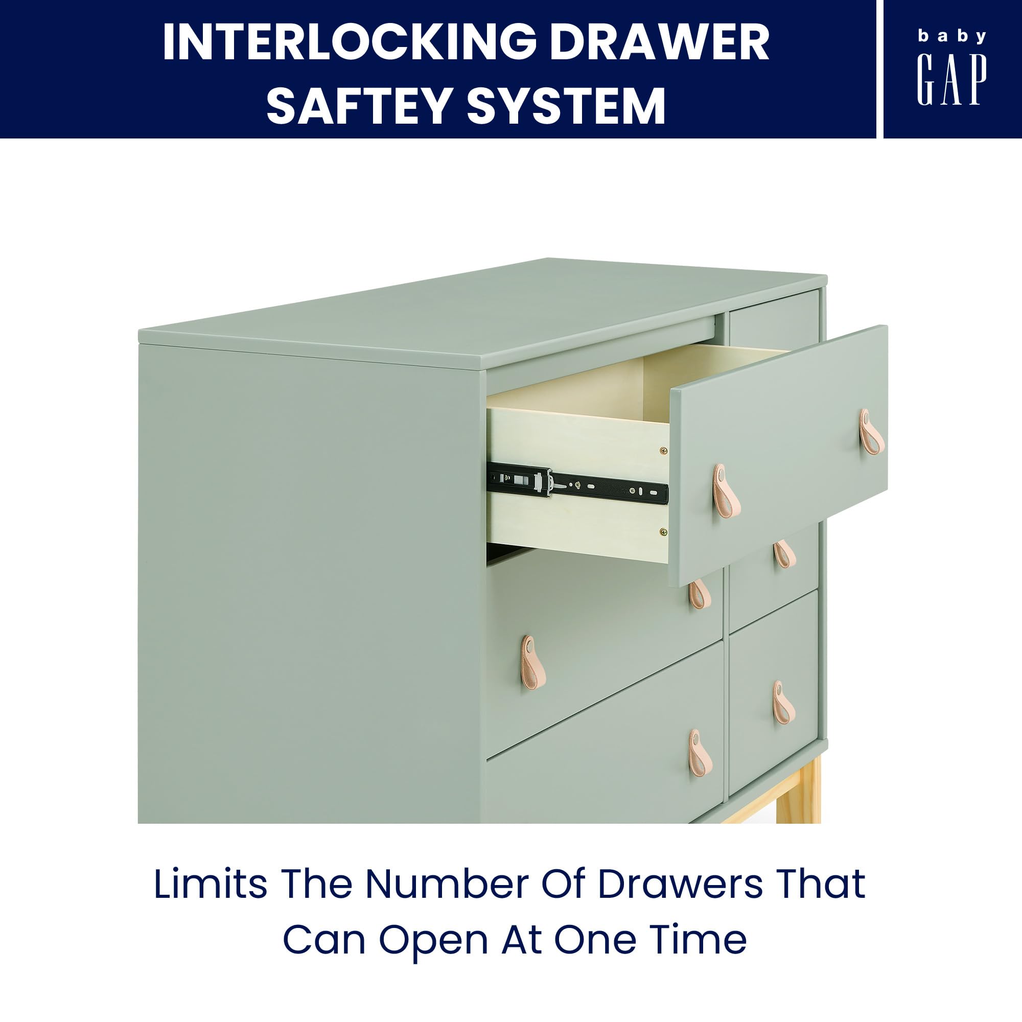 6 Drawer Dresser with Leather Pulls and Interlocking Drawers