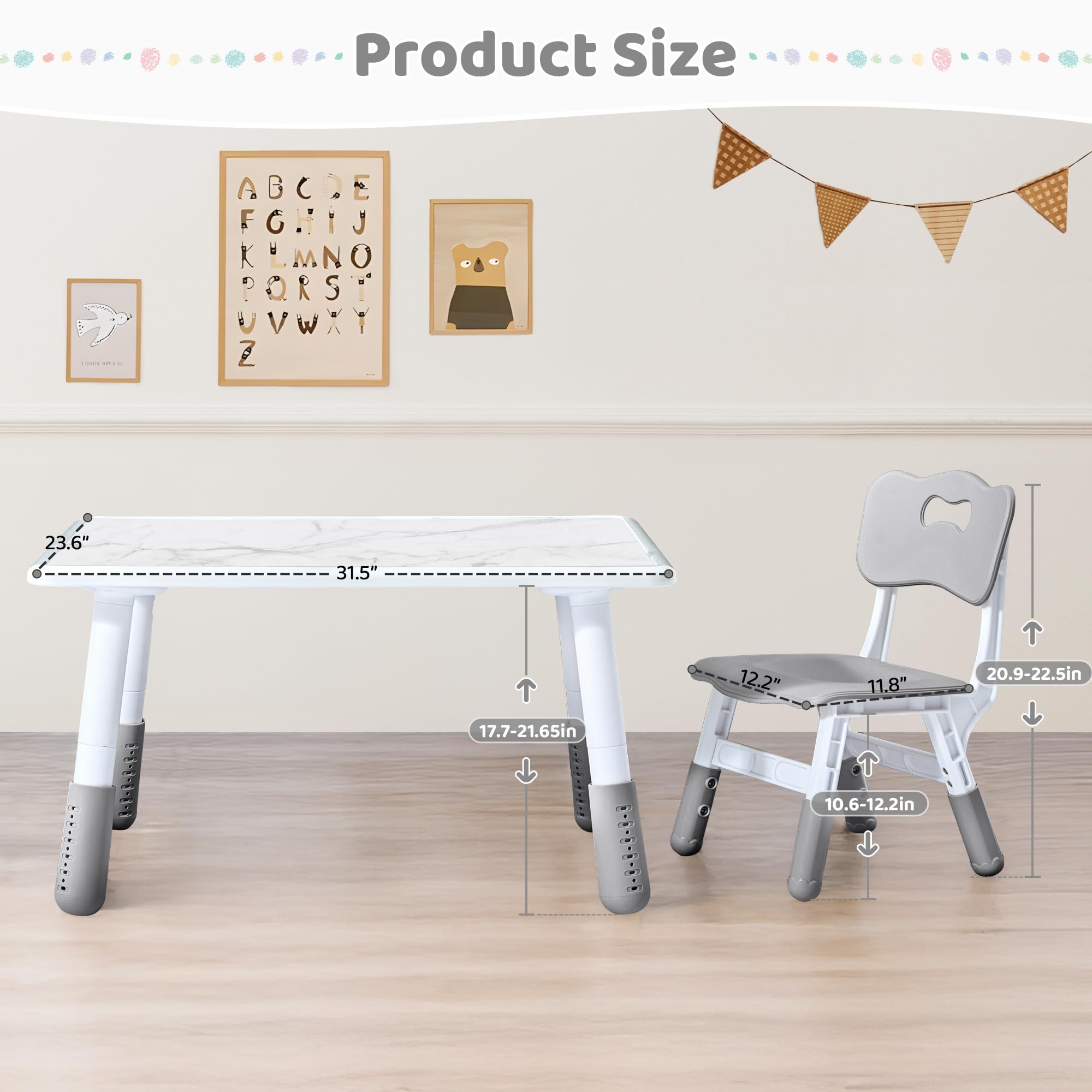 Height Adjustable Kids Table and Chair Set
