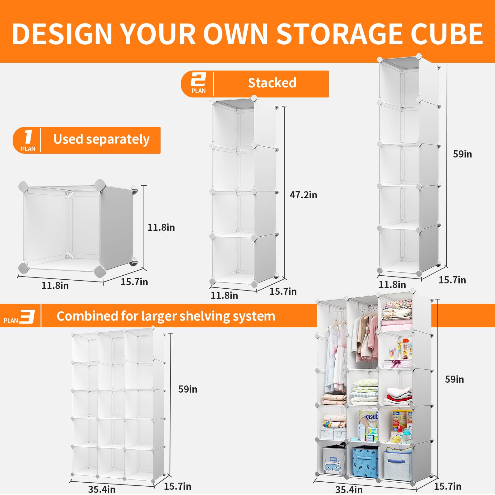 Modular Baby Wardrobe with Hanging Rods