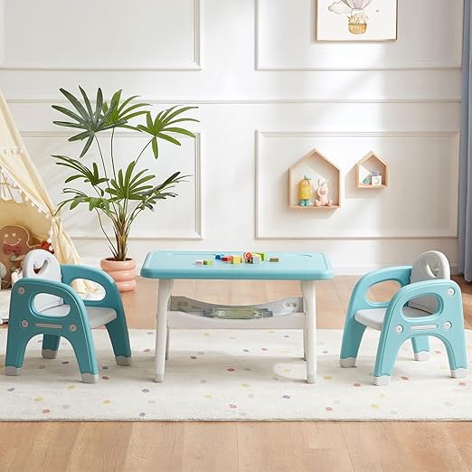 Kids Table and 2 Chairs Set, Large Built-in Storage, Montessori Toddlers